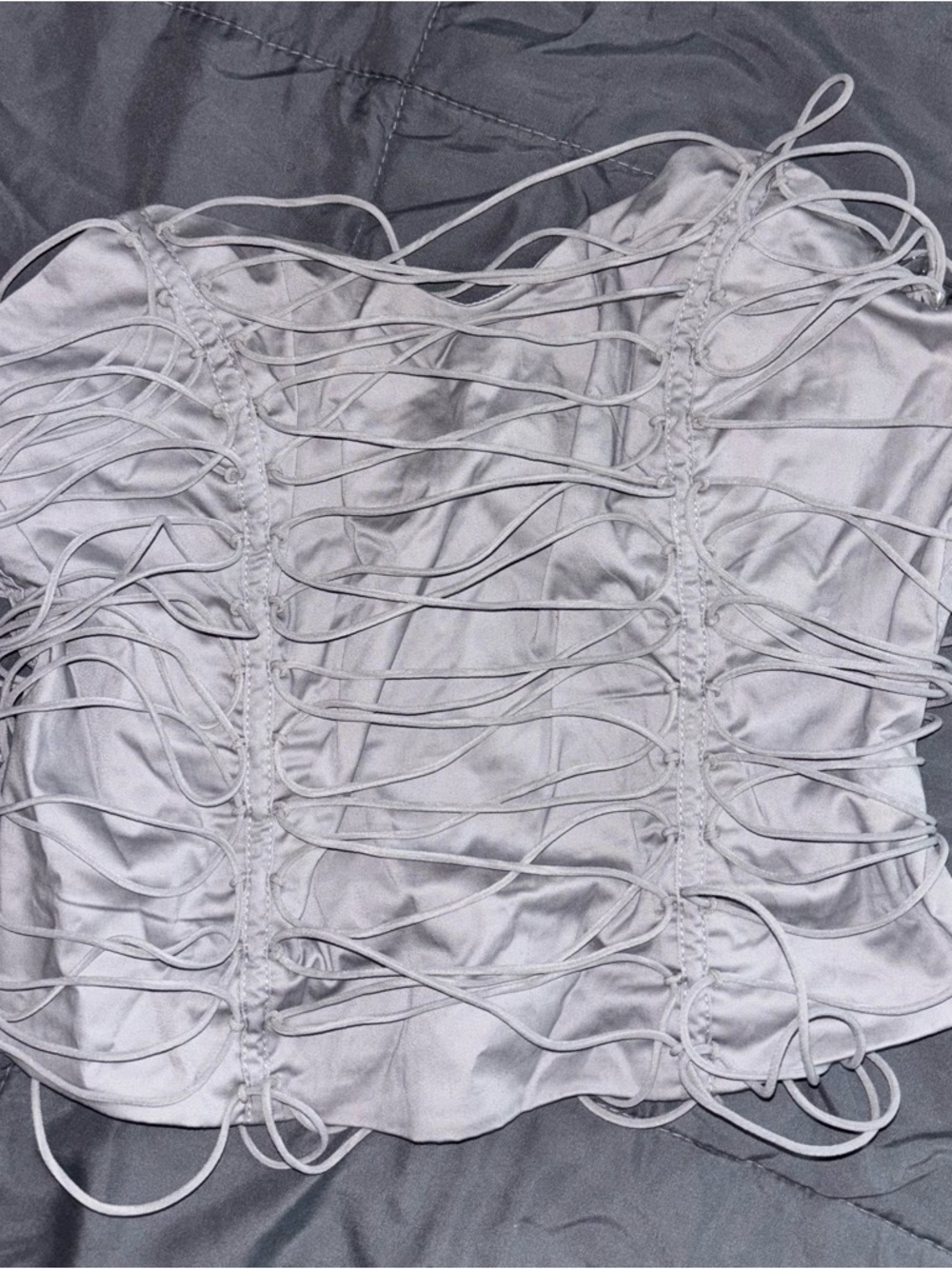 Gray corset top with lace up front
